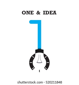 One number icon and light bulb abstract logo design vector template.Business and education logotype idea concept.Vector illustration