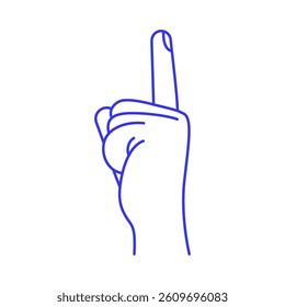 One number or up sign. Hand gesture doodle icon. Contour vector illustration