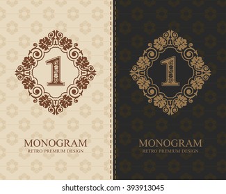 One Number Typographic design elements, Calligraphic graceful template, Elegant line art logo, Business sign for Royalty