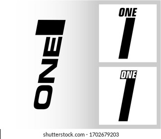 One; numeral and word logo for number. One letter with one figure logo design. Number and name typography.  Text logo studies for all numbers.