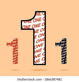 One; numeral and word logo for number. One word cloud inside figure logo design. Number and name typography. Text logo studies for all numbers.