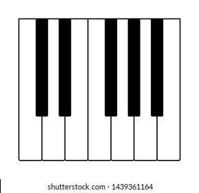 One octave on a keyboard to play notes of the Western musical scale. Twelve keys of an instrument, seven longer in white and five shorter in black color. Illustration on white background. Vector.