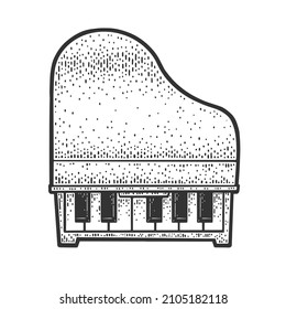 One octave small piano sketch engraving vector illustration. T-shirt apparel print design. Scratch board imitation. Black and white hand drawn image.