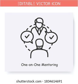 One On One Mentoring Line Icon.Mentor Shares Experience To Mentee.Individual Training.Job Interview.Guidance Consulting In Business, Finance Or Management.Isolated Vector Illustration.Editable Stroke 