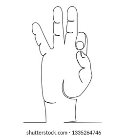 one open single drawn line art doodle hand, deaf, sign, finger, language, gesture. Isolated hand-drawn outline image on background. the letter F