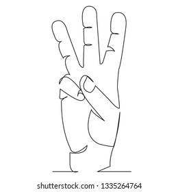 one open single drawn line art doodle hand, deaf, sign, finger, language, gesture. Isolated hand-drawn outline image on background. the letter W