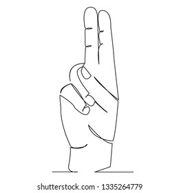 one open single drawn line art doodle hand, deaf, sign, finger, language, gesture. Isolated hand-drawn outline image on background. the letter U