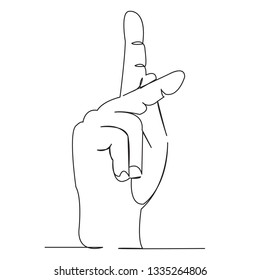 one open single drawn line art doodle hand, deaf, sign, finger, language, gesture. Isolated hand-drawn outline image on background. the letter K