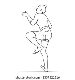 one open single drawn line art doodle climb, climber, extreme, girl,  Isolated hand-drawn outline image on white background. 