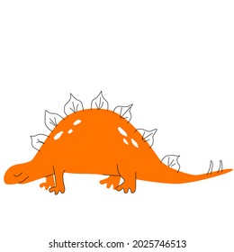 One orange Dinosaur is a stegosaurus with its eyes closed in doodle style for children's room, isolated on a white background. Vector illustration