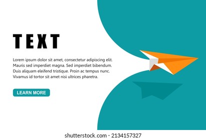 One Orange paper plane fly on the sky. Vector illustration flat design for poster, banner, presentation, template, and background.