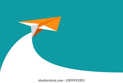 One Orange paper plane fly on the sky. Vector illustration flat design for poster, banner, presentation, template, and background. copy space.