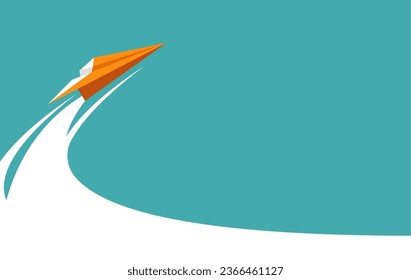 One Orange paper plane fly on the sky. Vector illustration flat design for poster, banner, presentation, template, and background.