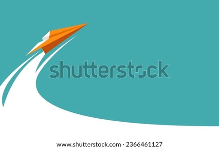 One Orange paper plane fly on the sky. Vector illustration flat design for poster, banner, presentation, template, and background.