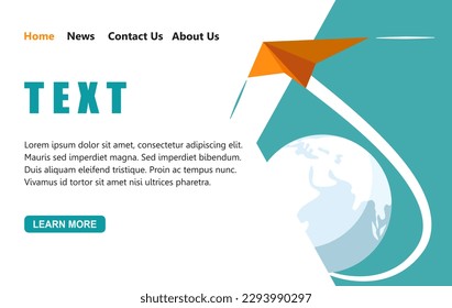 One Orange paper plane flying faster above the world. Vector illustration flat design for poster, banner, presentation, template, and background.