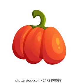 One Orange Pumpkin Isolated on White Background. Fall Harvest Gourds. Organic Food. Vector Vegetables Illustration in Cartoon Style.