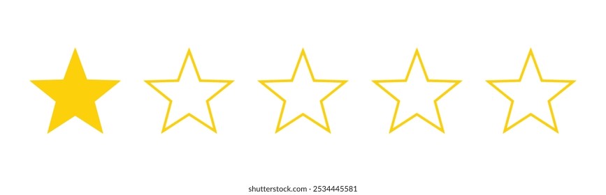Uno de cinco estrellas icono de revisión de producto Cliente. Comentarios amarillo de la calificación de 1 estrella para el Sitio web, App, diseño de ui. Ilustración vectorial.