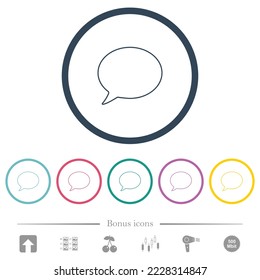 Una burbuja de chat ovalada esboza iconos de color plano en contornos redondos. 6 iconos de bonificación incluidos.