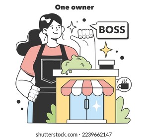 One owner as a positive aspects about starting and developing a new start-up, small local business. Potential for growth and success. Flat Vector Illustration