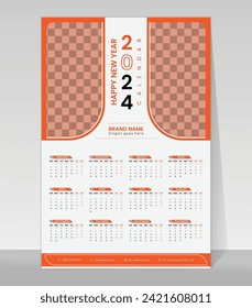 Diseño de plantilla de una página de 12 meses de calendario Wall 2024