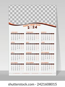 One page 12 month Wall calendar 2024 template design
