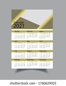 Eine Seite Kalender 2021 Vorlage. 2021 Neujahrskalender in Reinform minimal.