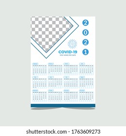 One Page Calendar 2021 Template. 2021 new year calendar in clean
