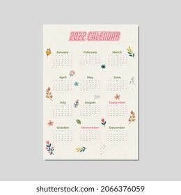 One Page Calendar 2022, Holiday event planner, Week Starts Sunday, A4 size, January, February, March, April, May, June, July, August, September, October, November, December