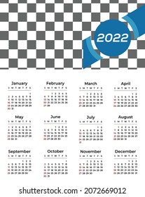 one page calendar 2022 VECTOR TEMPLATE