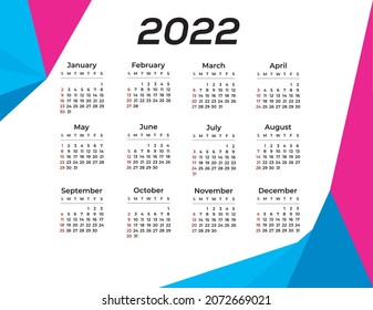 one page calendar 2022 VECTOR TEMPLATE