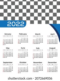 PLANTILLA DE VECTOR de un calendario de una página 2022