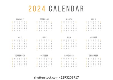 Calendario de una página 2024. La semana empieza el domingo.