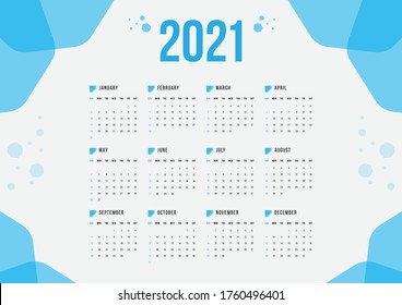 One page calendar design 2021, 2021 calendar design, calendar design for 2021