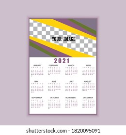 one page calendar design 2021 template, Stationery design, calendar planner, new year 2021 calendar