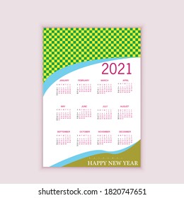 one page calendar design 2021 template, Stationery design, calendar planner, new year 2021 calendar