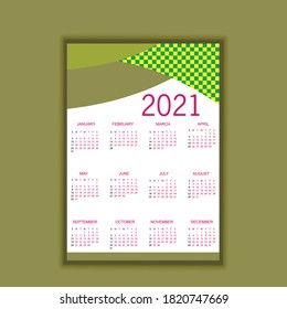 one page calendar design 2021 template, Stationery design, calendar planner, new year 2021 calendar