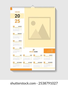 One Page Calendar Design For Office Desk Or Wall Vector Template