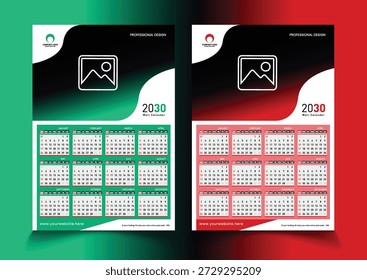 exemplo de design de calendário de uma página 