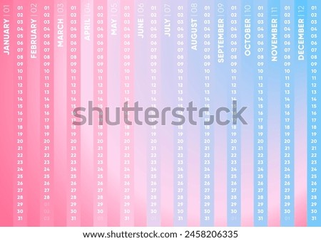 One Page Calendar Planner 2025. Calendar template 2025 for wall and desk use. Modern Annual layout Design. Cute aesthetic pink and blue color minimal modern 2025 calendar.
