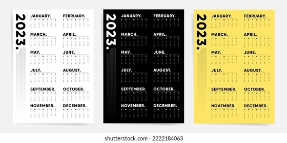 One page calendar templates for new 2023 year. Week starts Sunday. Modern technology office design. Ready to printing. 