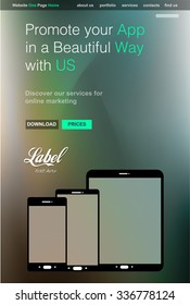 One Page Clear Modern Website template for an App showcase with smartphone and tablets flat style icons ans space for text.