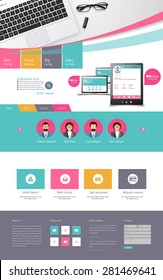 One page Flat Colorful Website Template Design 