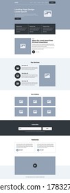 One page landing website design template for business. Landing page ux ui wireframe. Flat modern responsive design. website: home, features, about, services, gallery, testimonials, footer.