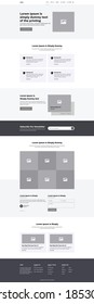 One page landing website design template for business. Landing page ux ui wireframe. Flat modern responsive design. website: home, services, doctor list, subscribe, gallery, testimonials, blog, footer