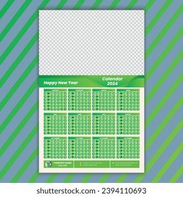 One Page Modern Green Color Wall Calendar Design 2024 and Vector Illustration