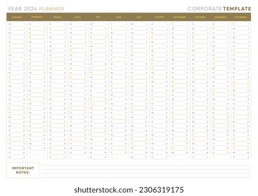 Eine Seite Planvorlage für 2024 Jahr. Wall Calendar Planer im Business Modern Style. Vektorgrafik, Bearbeitbar und druckbar.