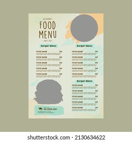 One Page Restaurant Food Menu Restaurant Template