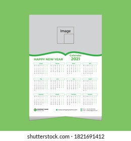 One Page Wall Calendar 2021 / Wall Calendar Design 2021, Set Wall Calendar template design with Place for Photo and Company Logo /  Week Starts on Monday / 2021 new year calendar in minimal