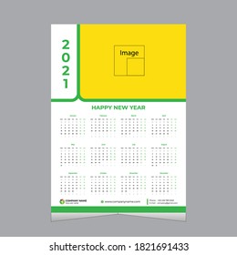 One Page Wall Calendar 2021 / Wall Calendar Design 2021, Set Wall Calendar template design with Place for Photo and Company Logo /  Week Starts on Monday / 2021 new year calendar in minimal