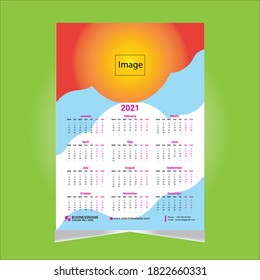 Calendario de pared de una página 2020 / Calendario de pared 2021 / Diseño de calendario de pared 2021 / Diseño de plantilla de calendario de pared con logotipo Place for Photo and Company / Comienza la semana del lunes
